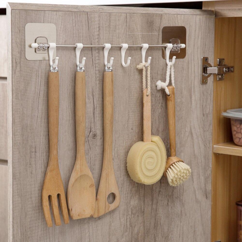 No Drill Stainless Steel 6 Hook Kitchen Organizer - GadgetsCay